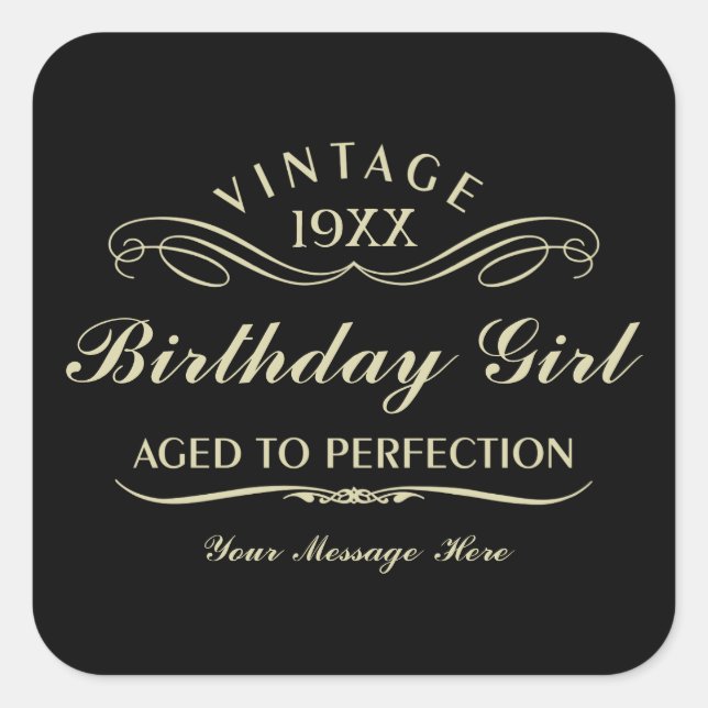 Vintage Wine Person Funny Black Birthday Sticker (Front)