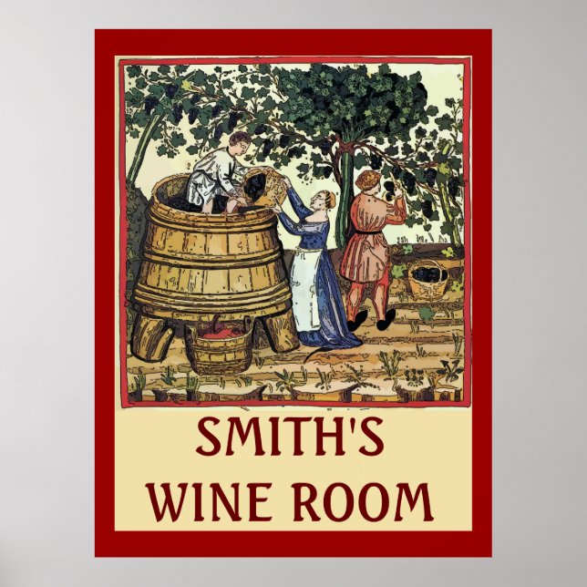 Vintage Wine Room Sign, edit text Poster (Front)