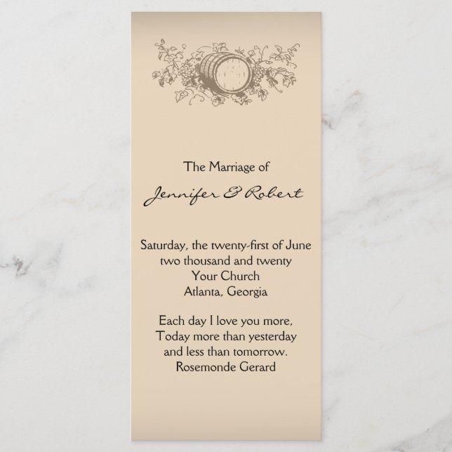 Vintage Winery Wedding Program Programme (Front)
