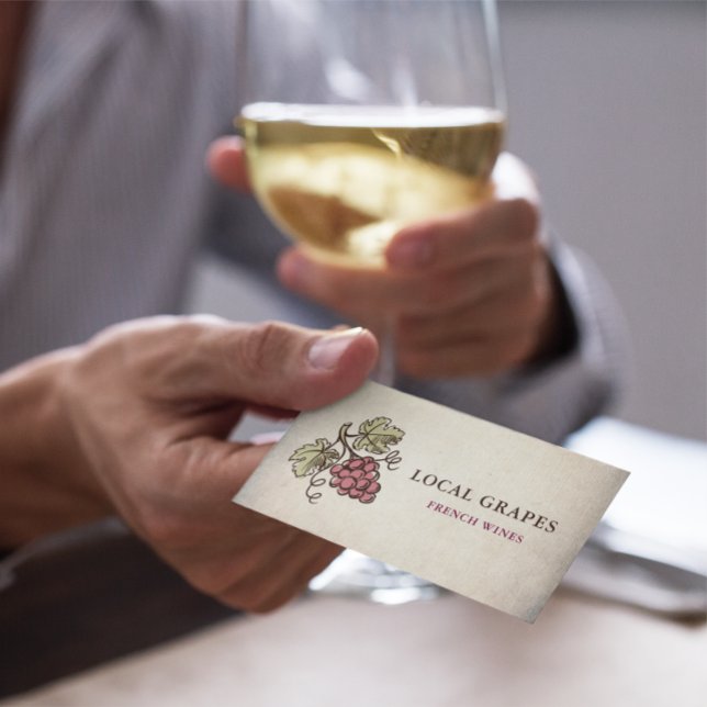 Vintage Winery Winemaker Sommelier Grape Logo Business Card (Creator Uploaded)