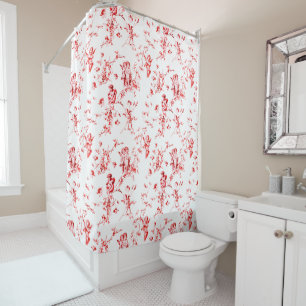 Vintage Winged Cherub Angels Flowers Red Toile Shower Curtain