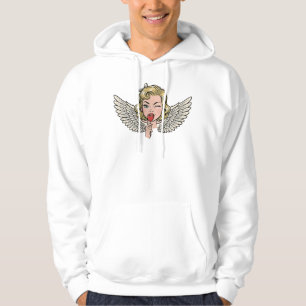 Vintage Wink Angel: Retro Pop Art Heart Hoodie