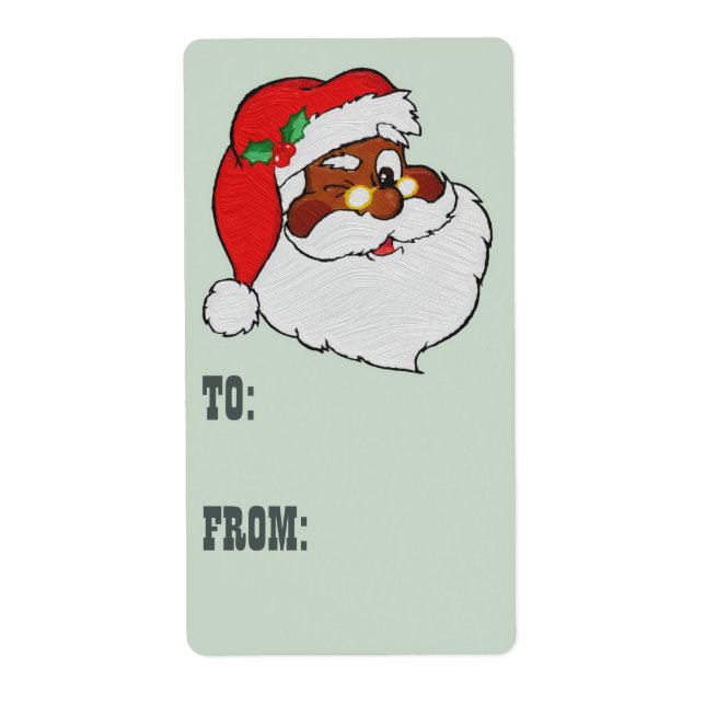 Vintage Winking Black Santa Pop Art Gift Label (Front)