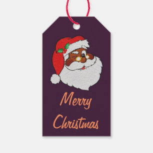 Vintage Winking Black Santa Pop Art Paper Gift Tag