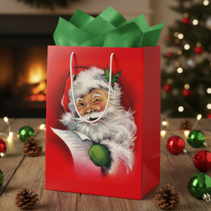 Vintage Winking Santa Claus Christmas Medium Gift Bag