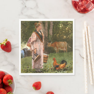 Vintage Winslow homer The Milk Maid Napkin