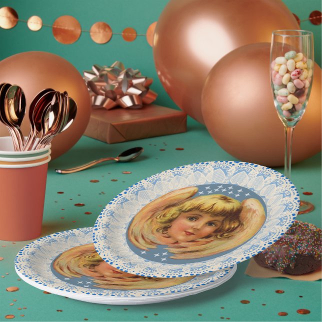 Vintage Winter Angel Lace Trim Paper Plate (Multi)