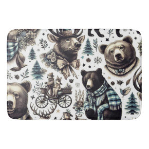 Vintage Winter Animals Pattern Bath Mat