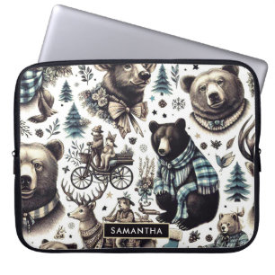 Vintage Winter Animals Pattern Laptop Sleeve