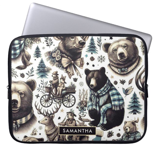 Vintage Winter Animals Pattern Laptop Sleeve (Front)