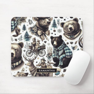 Vintage Winter Animals Pattern Mouse Mat