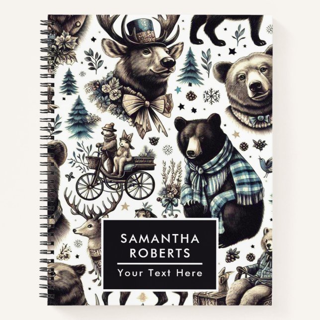 Vintage Winter Animals Pattern Notebook (Front)