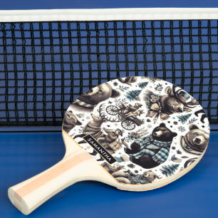 Vintage Winter Animals Pattern Ping Pong Paddle
