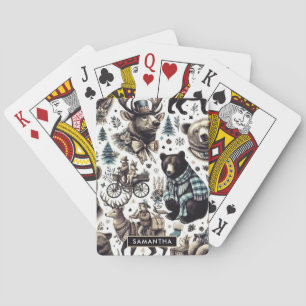 Vintage Winter Animals Pattern Playing Cards