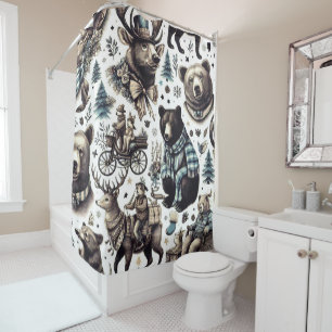 Vintage Winter Animals Pattern Shower Curtain