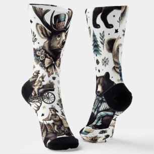 Vintage Winter Animals Pattern Socks