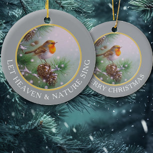 Vintage Winter Bird Let Nature Sing Ceramic Tree Decoration