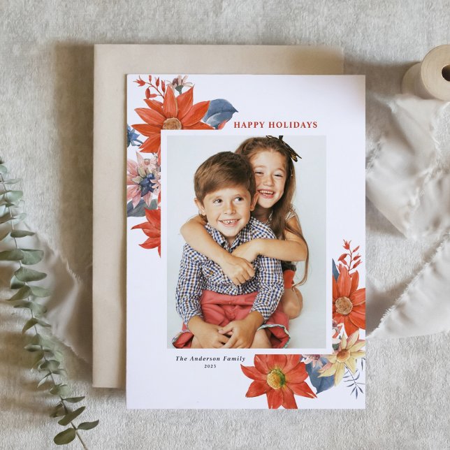 Vintage Winter Botanicals Happy Holidays Photo Holiday Card (Creator Uploaded)