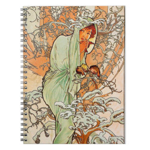Vintage Winter by Alphonse Mucha Notebook