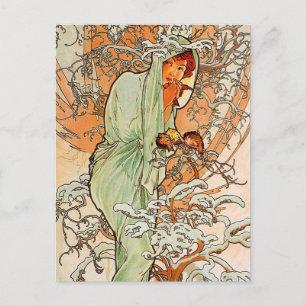 Vintage Winter by Alphonse Mucha Postcard