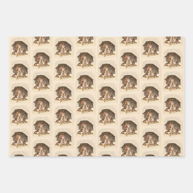 Vintage Winter Cats Wrapping Paper Set (Front 3)