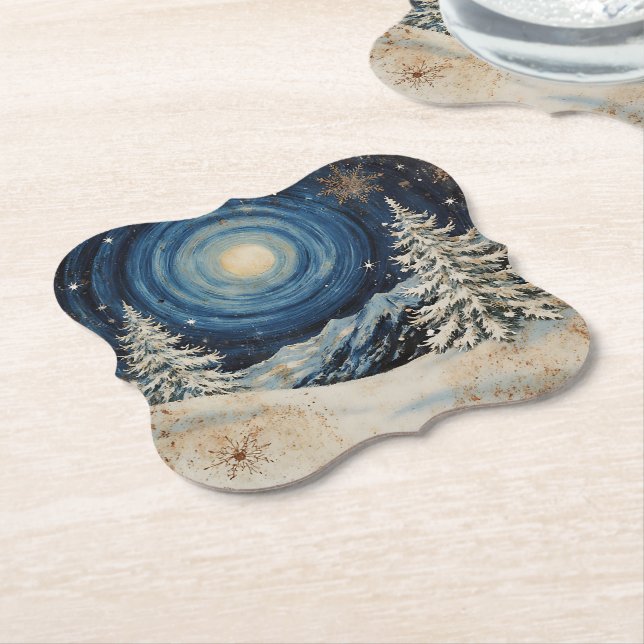 Vintage Winter Christmas Escape Paper Coaster (Angled)