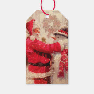 Vintage Winter Christmas Santa Claus Snowman Gift Tags
