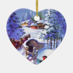 Vintage Winter Christmas Scene Ceramic Tree Decoration