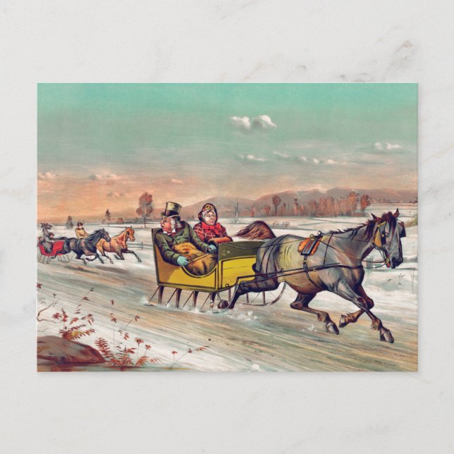 Vintage Winter Christmas Sleigh Postcard (Front)