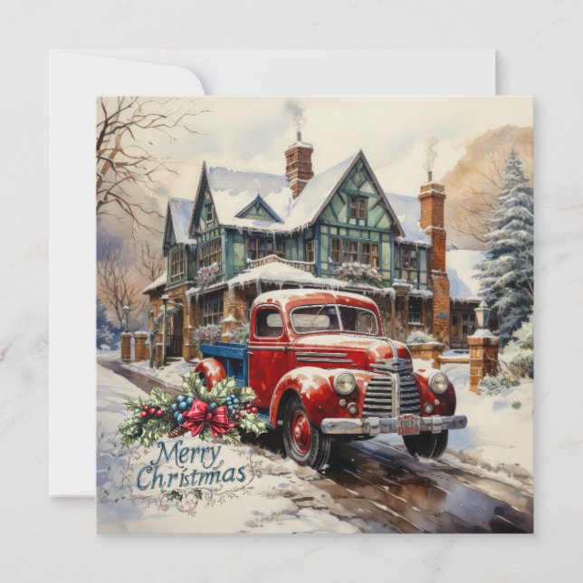 Vintage Winter Christmas Townhouse Card (Front)