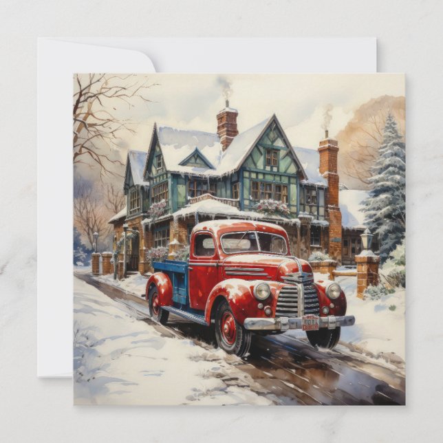 Vintage Winter Christmas Townhouse Card (Front)