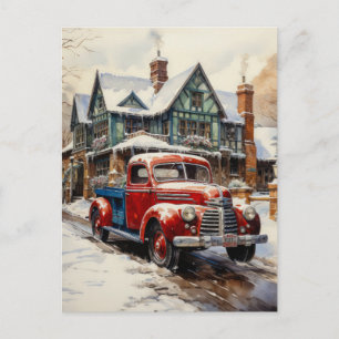 Vintage Winter Christmas Townhouse Postcard
