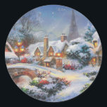 Vintage Winter Christmas Village Classic Round Sticker<br><div class="desc">Vintage Winter Christmas Village</div>
