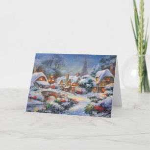 Vintage Winter Christmas Village Holiday Card