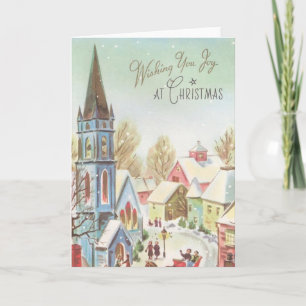 Vintage Winter Christmas Village Scene Holiday Car Card