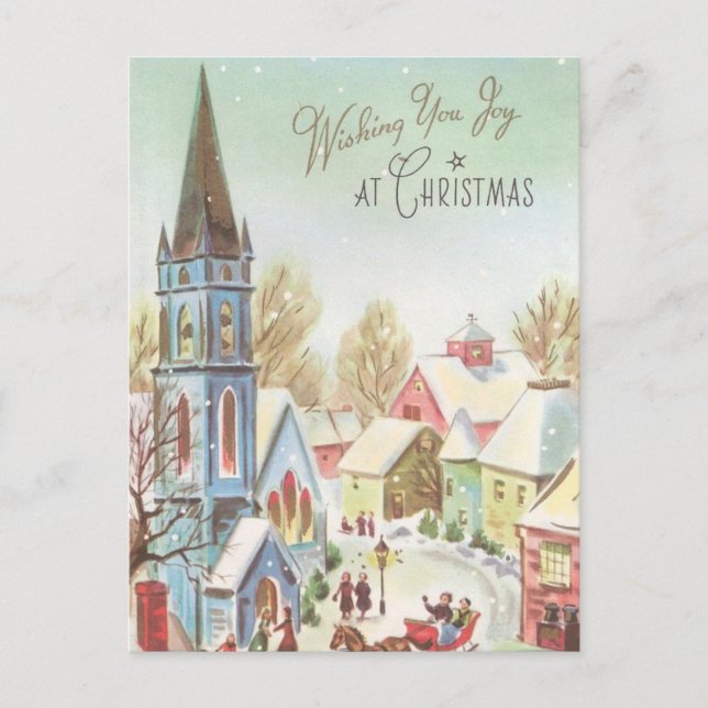 Vintage Winter Christmas Village Scene Holiday Postcard (Front)
