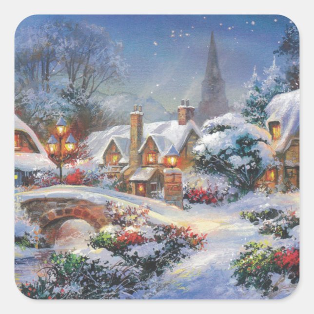 Vintage Winter Christmas Village Square Sticker (Front)
