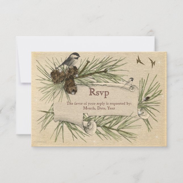 Vintage Winter Country Wedding RSVP Card (Front)