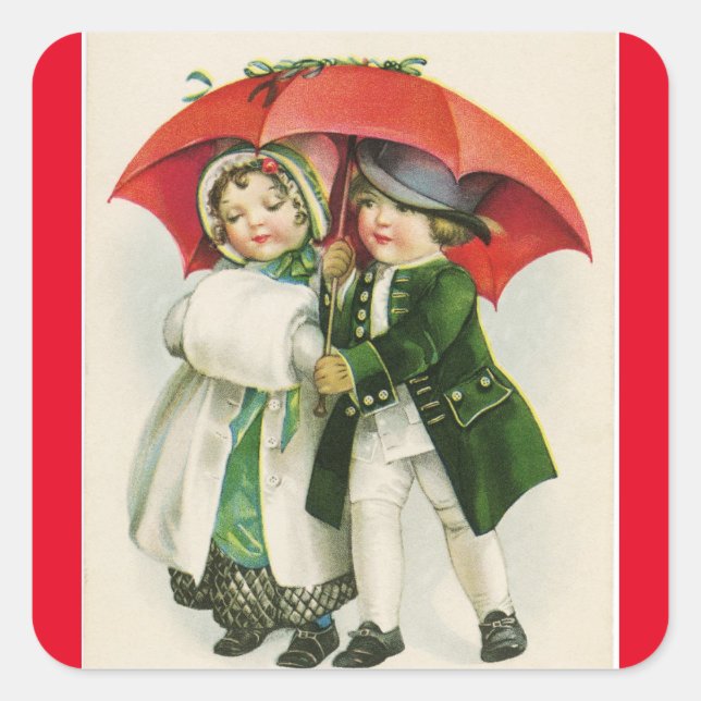 Vintage Winter Couple Square Sticker (Front)