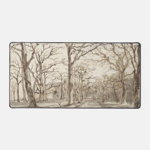Vintage Winter Day Trees Holiday Christmas Desk Mat