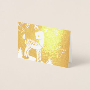 Vintage Winter Deer Christmas Greetings Foil Card