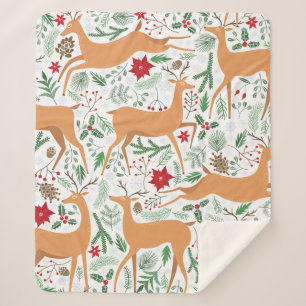 Vintage winter deer seamless pattern. Christmas ba Sherpa Blanket