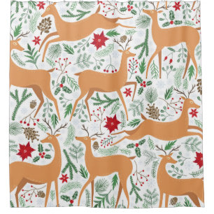 Vintage winter deer seamless pattern. Christmas ba Shower Curtain