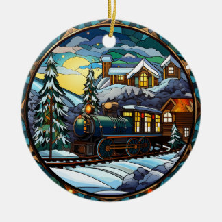 Vintage Winter Express Stained Glass Ornament