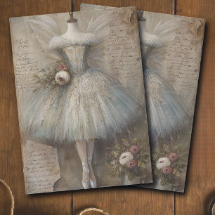 Vintage Winter Fairy Silver Blue Dress Decoupage Tissue Paper