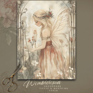 Vintage Winter Fairy with Berry Crown Decoupage  Tissue Paper