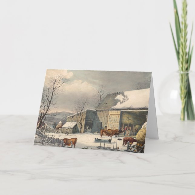 Vintage Winter Farm Holiday Christmas Cards (Front)