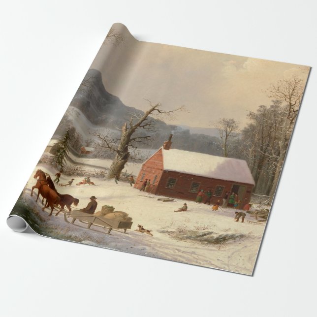 Vintage Winter Farm house Wrapping Paper (Unrolled)