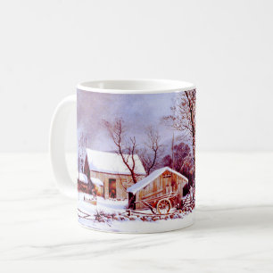 Vintage Winter Farm Scene. Christmas Gift Mugs