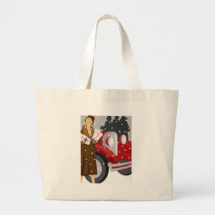 Vintage Winter Fashion Illustration Elegant 1920s Large Tote Bag